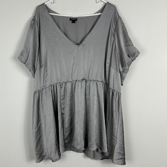 Torrid‎ Silver Satin V-Neck Puff Sleeve Short Sleeve Blouse Womens 4X Top Party - Picture 4 of 11